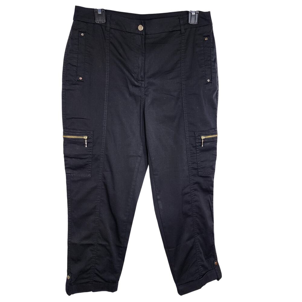 Chico's Crop Pants Sz 1 US 8 Black Ultimate Fit Comfort Waist Luxe Utility Slim